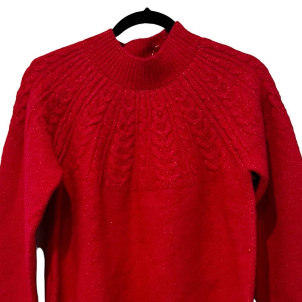 Joie Mock Neck Cable knit Pullover Sweater Long Sleeve Raspberry Red Size S NWOT - Picture 3 of 13